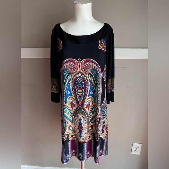 Tiana B. Dresses & Skirts - Tiana B. Black Dress with Vibrant Paisley Design Size XL